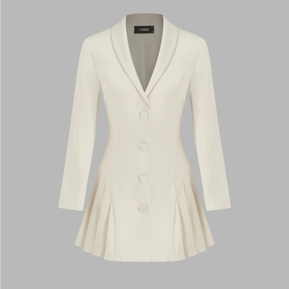 COLLAR SOLID BUTTON PLEATED MINI BLAZER DRESS NWT - image 4